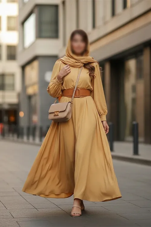 ترکیب رنگ و اکسسوری برای پیراهن‌های بلند و آستین‌پفی